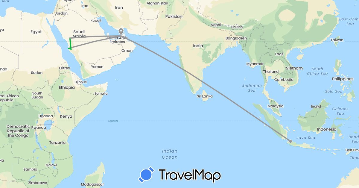 TravelMap itinerary: driving, bus, plane in United Arab Emirates, Indonesia, Saudi Arabia (Asia)